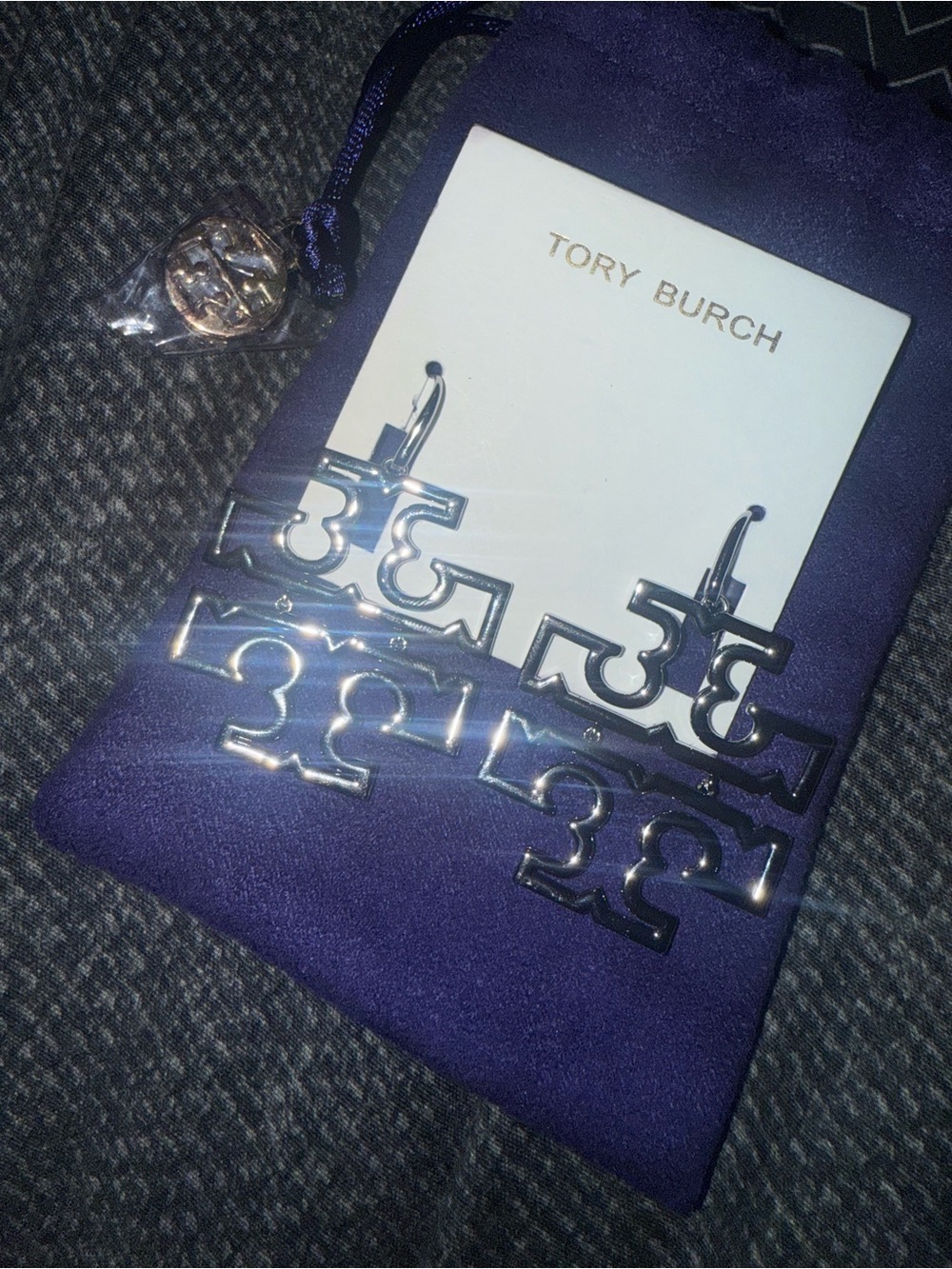 Tory Burch Silver Logo Drop Earrings